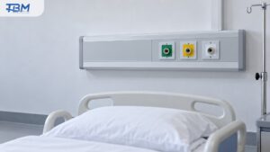 หน้าหลัก หัวจ่ายออกซิเจนสีเขียว Medical Air สีเหลือง และสุญญากาศสีขาวที่หัวเตียง