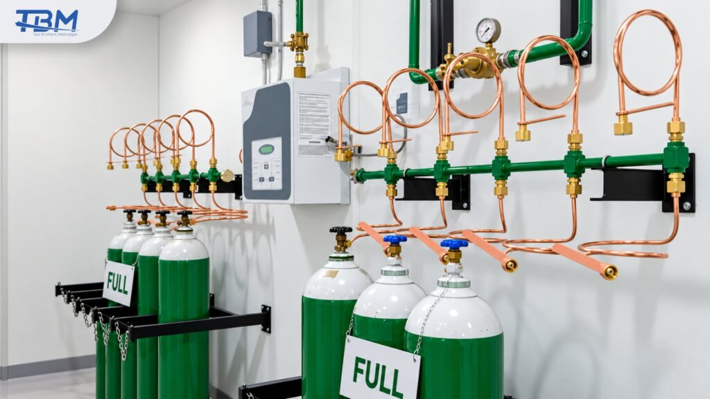 Oxygen Manifold คืออะไร ? ระบบสำรองออกซิเจนของโรงพยาบาล แผงท่อร่วมออกซิเจนติดผนังพร้อมสาย Pigtail ต่อถังที่บรรจุเต็ม